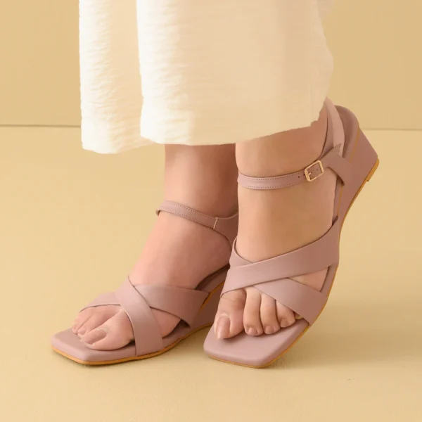 Cross Strap Lavender Wedge Sandals