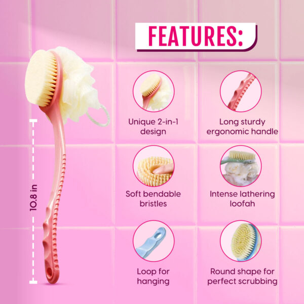 2-in-1 Long Handle Bath Brush | Back Scrubber & Exfoliator - Image 3