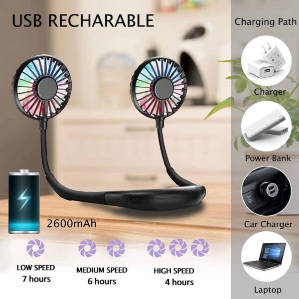 Portable Neck Fan | USB Rechargeable, 6 Speeds, 360° Adjustable - Image 3