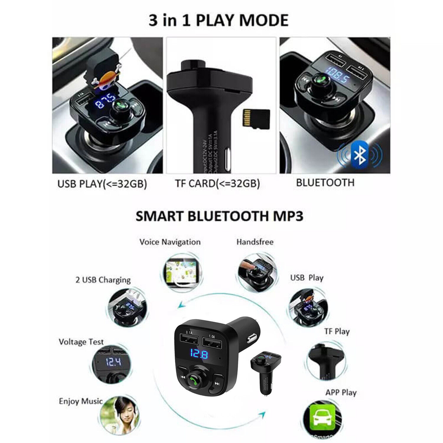 Printme CAR X8 Bluetooth FM Transmitter – Hands-Free, Music & Charging Kit - Image 3